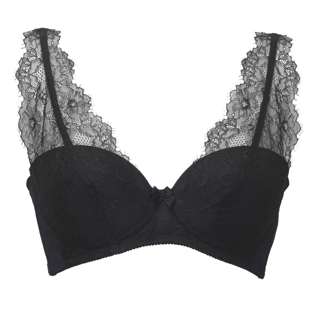 Triangular Bras ECLIPSE | Non-wired lace triangular bra - BLACK – AKIKO OGAWA. Lingerie
