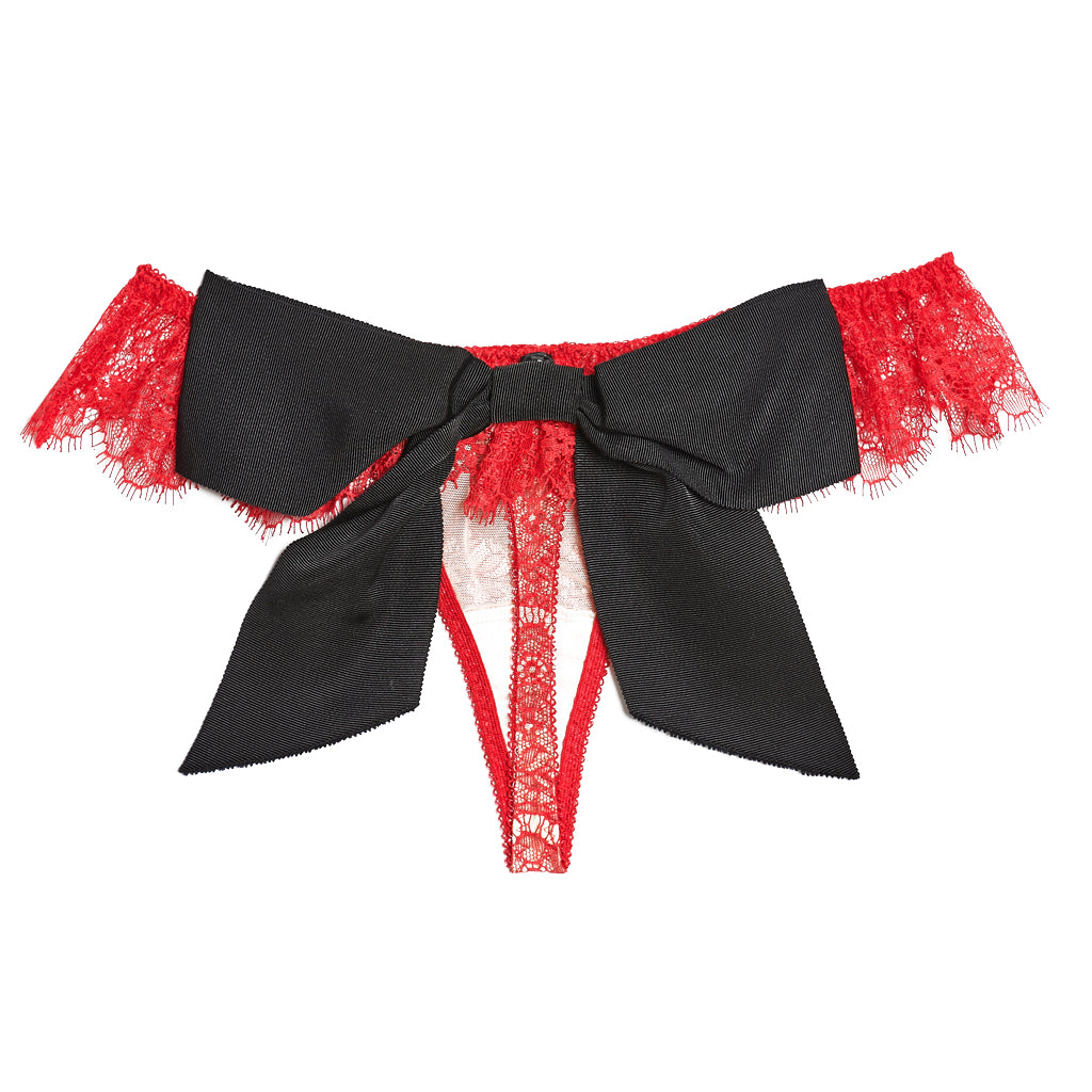 SEDUCTION | High Cut Lace Frill Tanga With Detachable Bow - Red