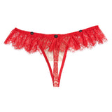 SEDUCTION | High Cut Lace Frill Tanga With Detachable Bow - Red