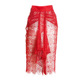 SEDUCTION | Sheer lace Pencil Skirt - Red
