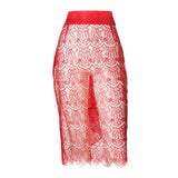 SEDUCTION | Sheer lace Pencil Skirt - Red