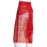 SEDUCTION | Sheer lace Pencil Skirt - Red