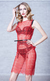 SEDUCTION | Sheer lace one-piece dress - Red