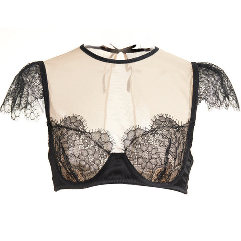 Akiko Ogawa Lingerie 2016A/W SEDUCTION Black On Beige Sheer Blouse Bra Front